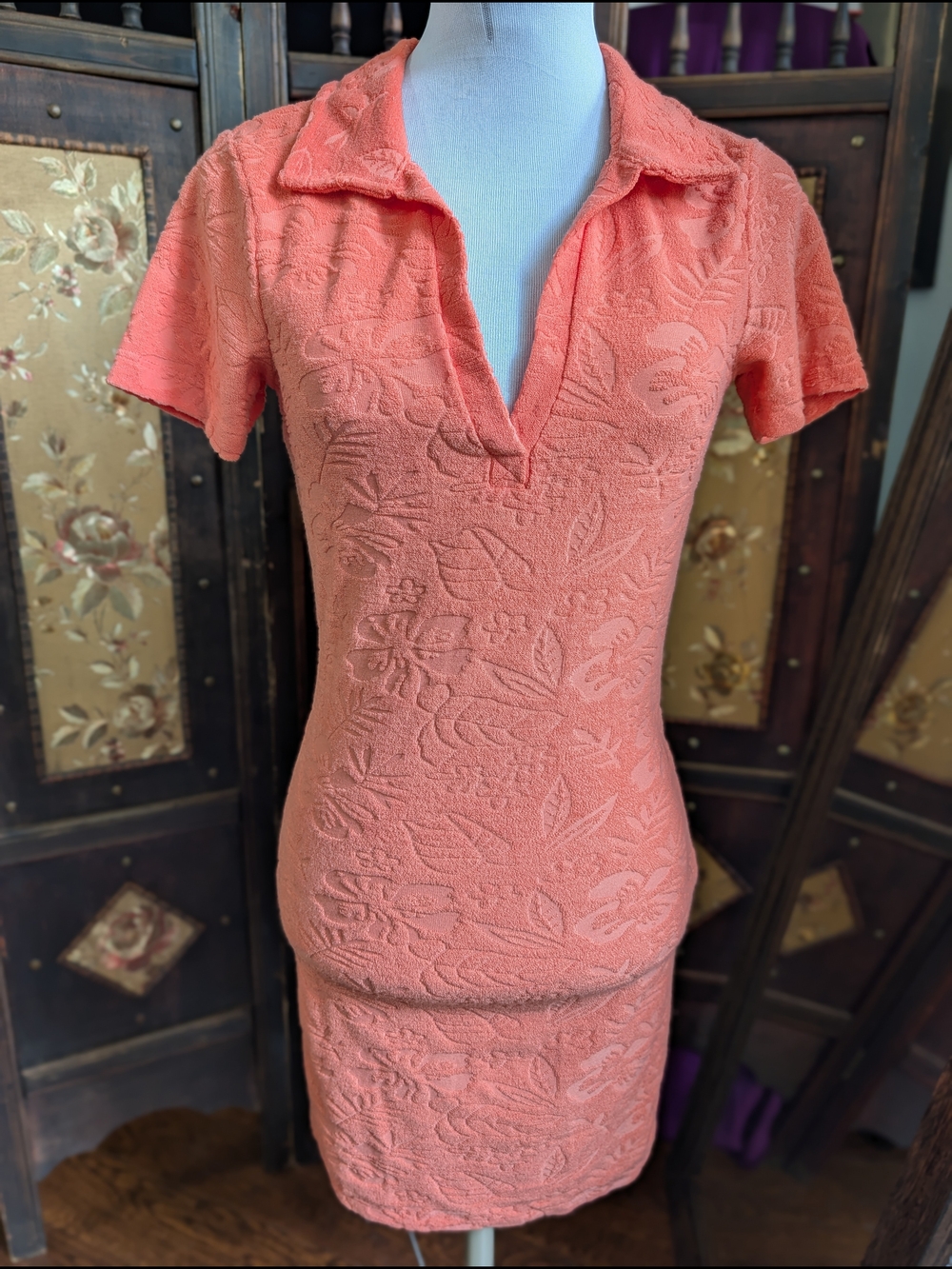 ASOS Coral Knit Floral Short Sleeve Dress